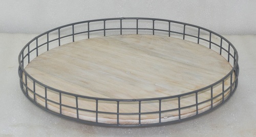 18 Inch Iron Frame Wood Base Lazy Susan
