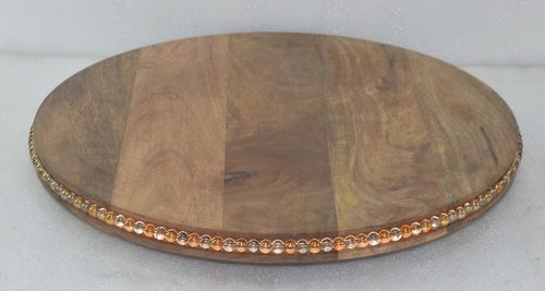 18 Inch Wooden Lazy Susan Pearls Covered