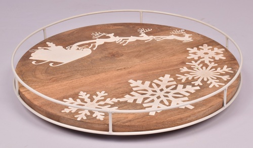 Iron Frame Wooden Printed Base Lazy Susan