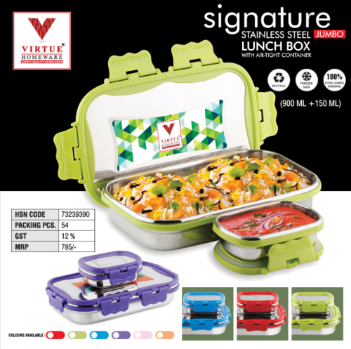 Signature Virtue Homeware Stainless Steel Jumbo Lunch Box - Capacity: 1500 Ml + 150 Ml