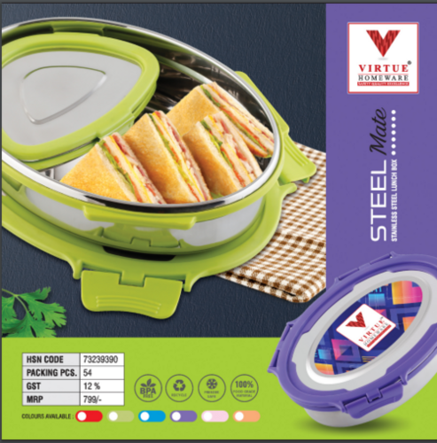 Steel Mate Virtue Homeware Stainless Steel Lunch Box - Capacity: 750 Ml