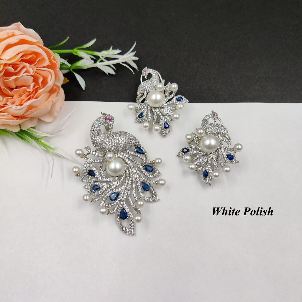 Peacock Designer American Diamond Locket Set