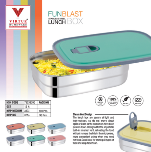 Fun Blast Virtue Homeware Stainless Steel Lunch Box - Capacity: 775 Ml