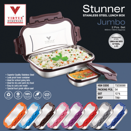 Stunner Virtue Homeware Stainless Steel Jumbo Lunch Box - Color: Multicolor (Blue Orange Red Purple Pink Brown)
