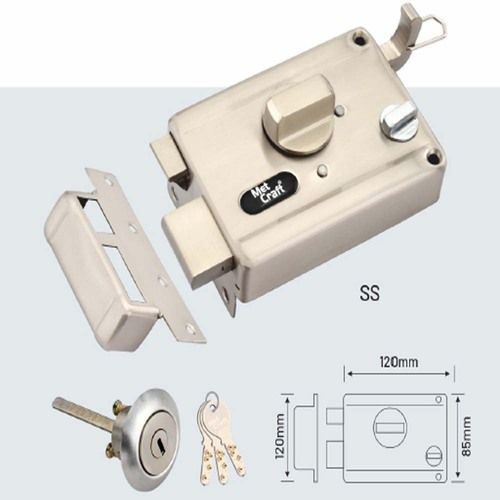 Metcraft Steel Ultra Twin Bolt One Side Dimple Key Night Latch Main Door Lock (Satin Silver)