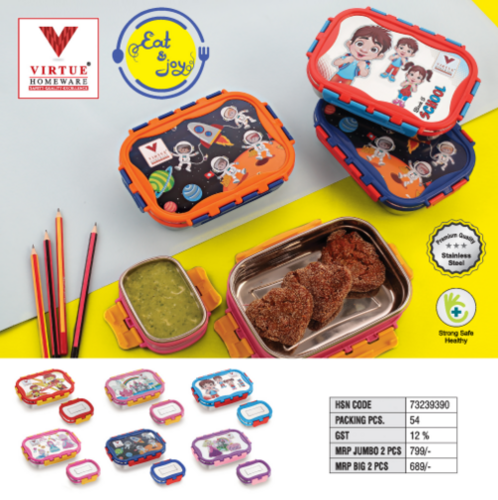 Eat & Joy Virtue Homeware Stainless Steel Jumbo/ Big Lunch Box - Capacity: 700 Ml / 1000 Ml