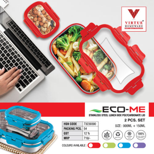 Eco Me Virtue Homeware Stainless Steel With Polycarbonate Lid Lunch Box