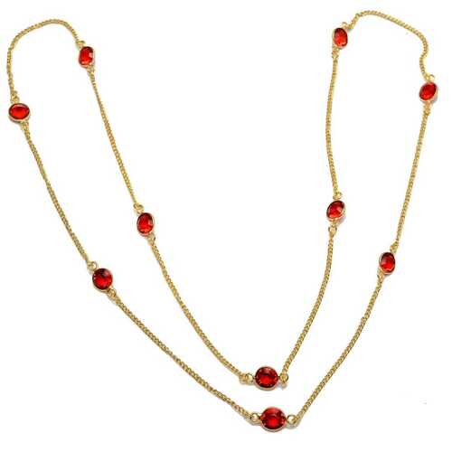 Gold Plated Red Crystal Chain Necklace