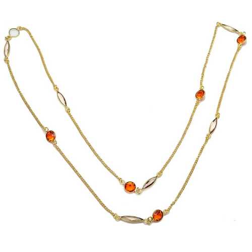 Gold Plated Orange Crystal Chain Necklace