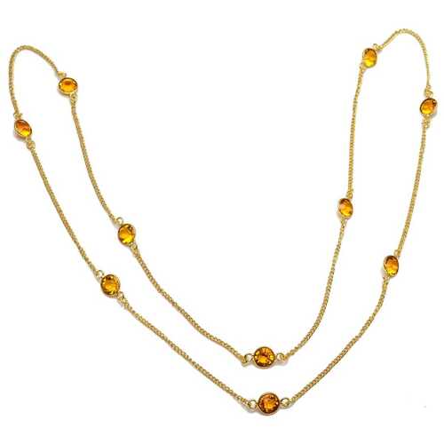 Gold Plated Yellow Crystal Chain Necklace