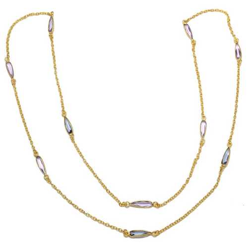 Gold Plated Purple and Blue Crystal Chain Necklace