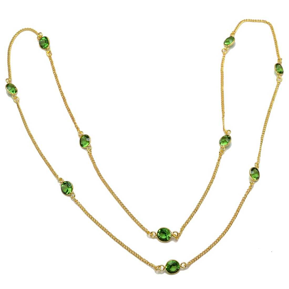 Gold Plated Green Crystal Chain Necklace