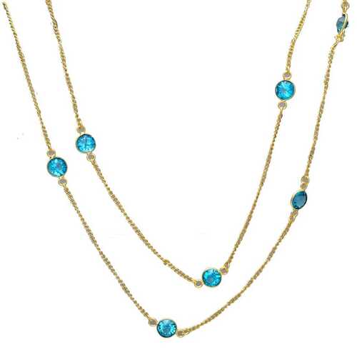 Gold Plated Sky Blue Crystal Chain Necklace