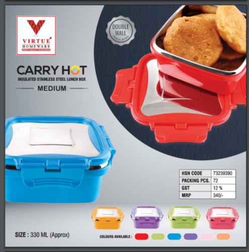 Carry Hot Virtue Homeware Stainless Steel Medium Lunch Box - Capacity: 300 Ml (Approx)