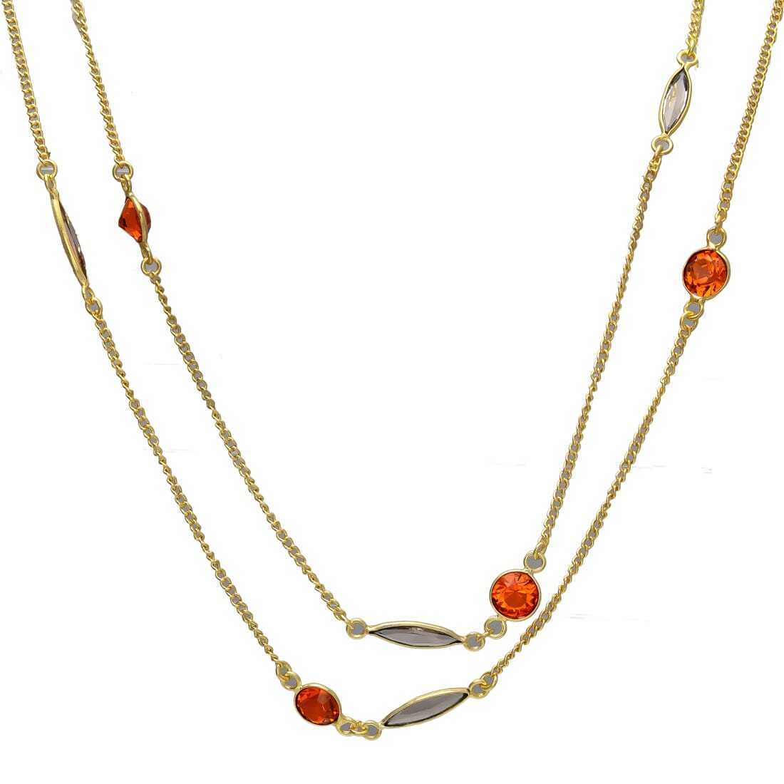 Gold Plated Orange Crystal Chain Necklace