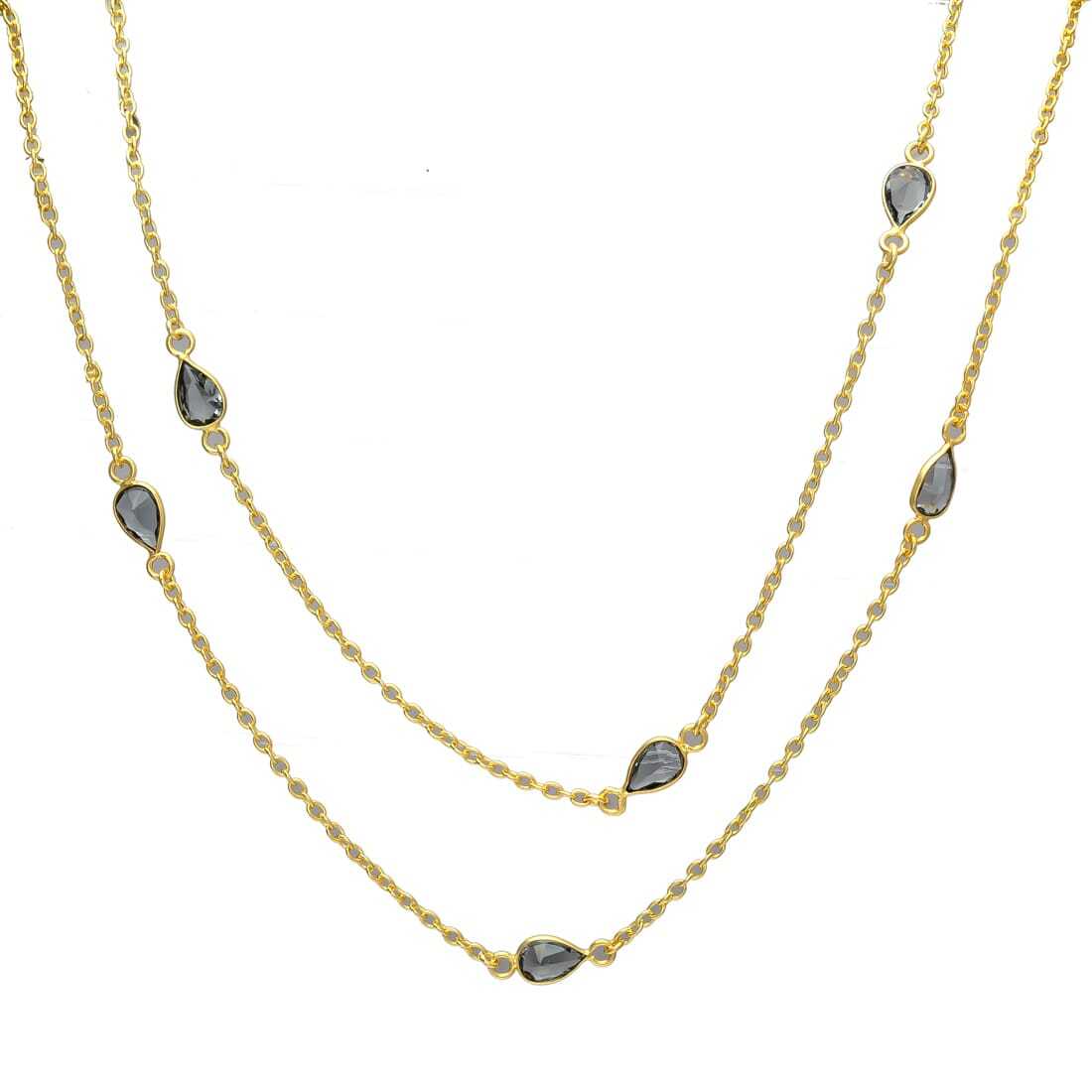 Gold Plated Grey Crystal Chain Necklace