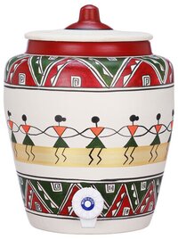 Clay Water Pot Dancing Doll 6.5 Ltr - Color: Multicolor