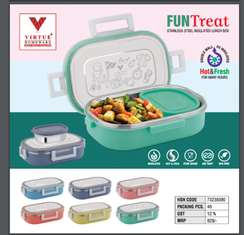 Fun Treat Virtue Homeware St. Steel Insulated Lunch Box - Capacity: 750 Ml