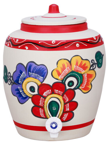 Clay Water Pot Floral 11 LTR