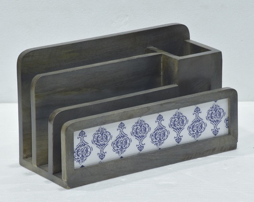 13 Inch Wooden Letter Box With Blue Enamel