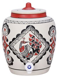 Clay Water Pot Peacock 11 Liter - Color: White