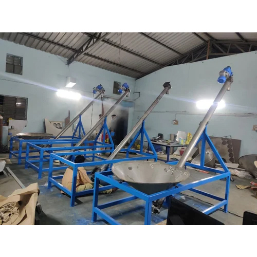 Stainless Steel Semi-Automatic Screw Conveyor - Color: Blue