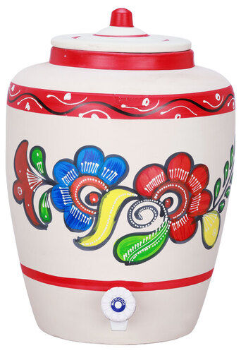 Clay Water Pot Floral 13 LTR