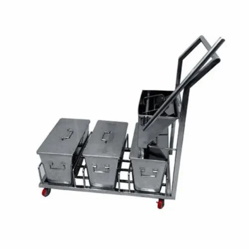 Stainless Steel 3 Bucket Mopping Trolley