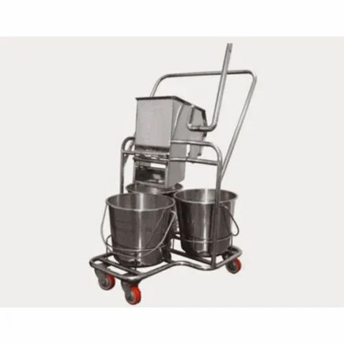 Stainless Steel 3 Bucket Mopping Trolley