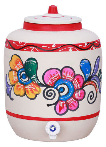 Clay Water pot Floral 17 LTR