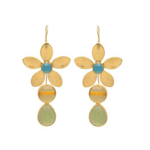 Delicate Turquois Flower Dangle Green Quartz Earrings