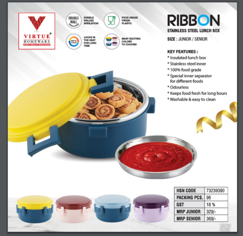 Ribbon Virtue Homeware St. Steel Insulated Lunch Box - Capacity: 500 Ml