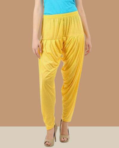 55+ Colours Lemon Yellow Viscose Rayon Patiala Pant