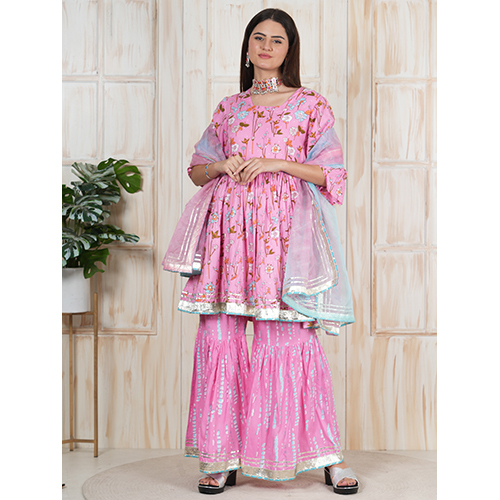 Ladies Pink Kurti And Sharara Set