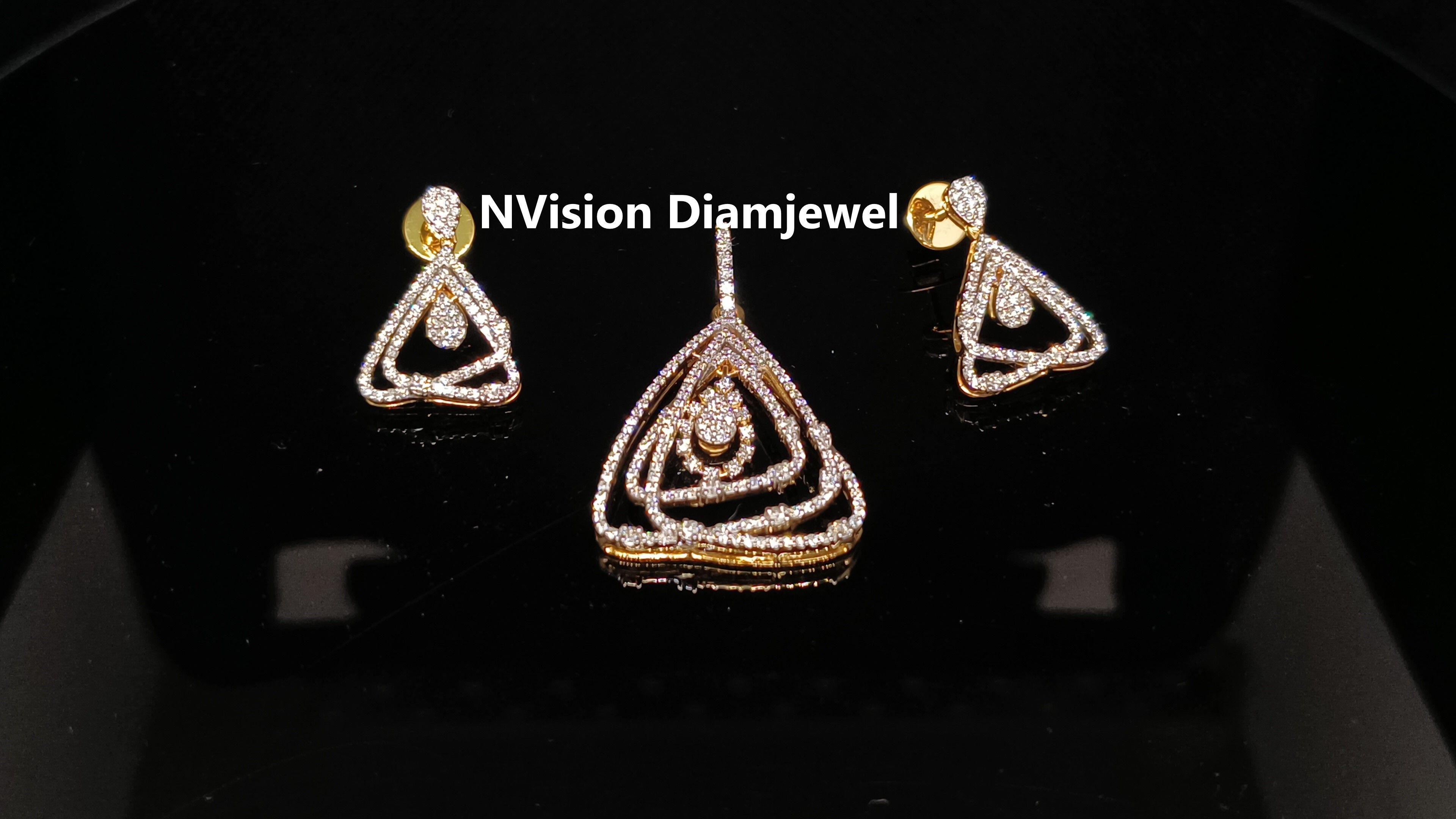 Modern Edge A Sleek Triangulate Sparkle Natural Diamond Pendant and AEarrings