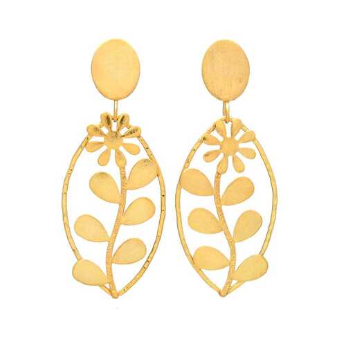 Gold plated flower and leaf earring