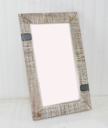 20 Inch White Wash Wooden Frame Mirror
