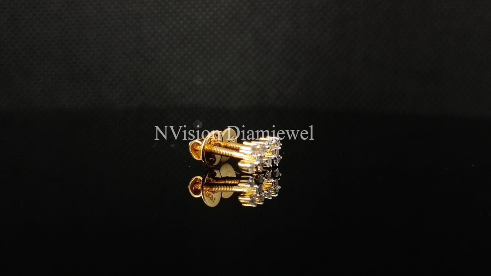 Natural Diamond Yellow Gold Baby Kids Earrings .