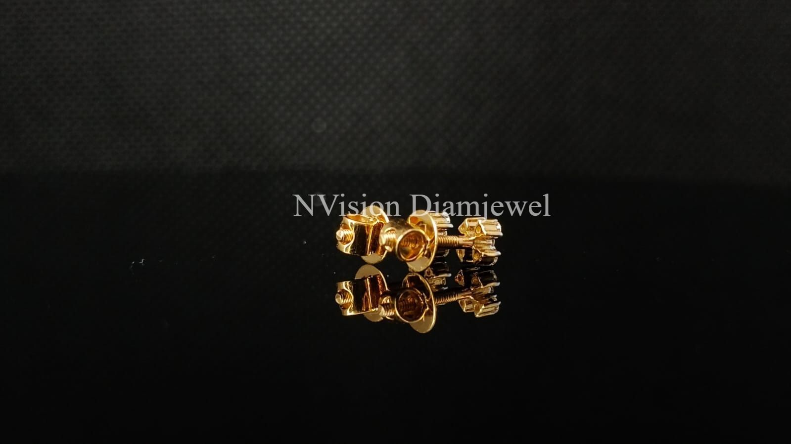 Natural Diamond Yellow Gold Baby Kids Earrings .