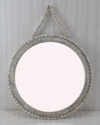 17 Inch Wooden Beads Pedestal Mirror - Application: Interior Decor