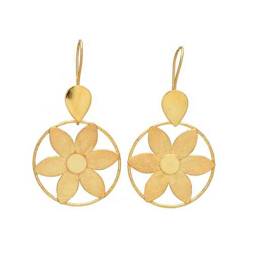 Golden Flower Circular Hook Earring