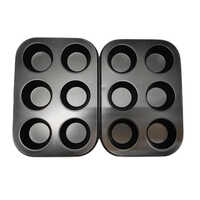 High Quality Non Stick Muffin Tray - Aluminum Material, 6-piece Set, Sleek Black Color | Durable, Warranty Included, Perfect For Muffins