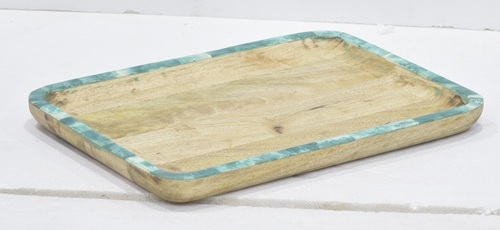 14 Inch Wooden Tray With Green Coller