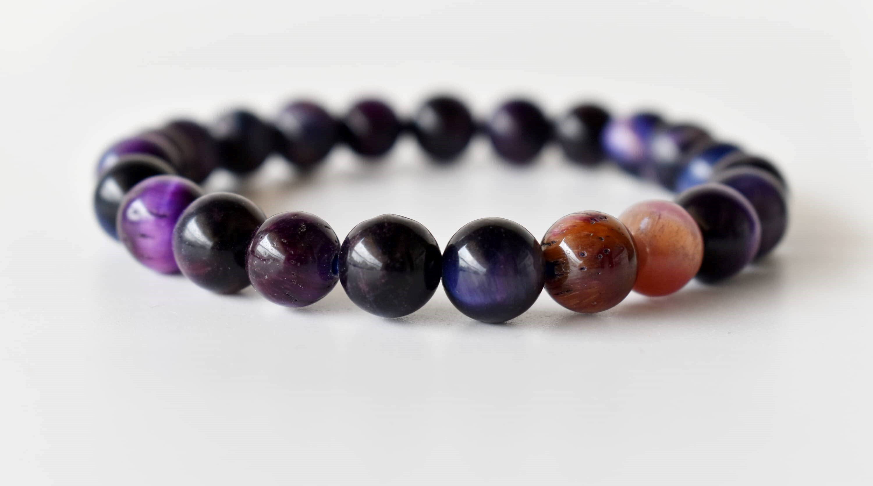 Tiger Cats Eye Violet Bracelet Crystal Beaded Bracelet