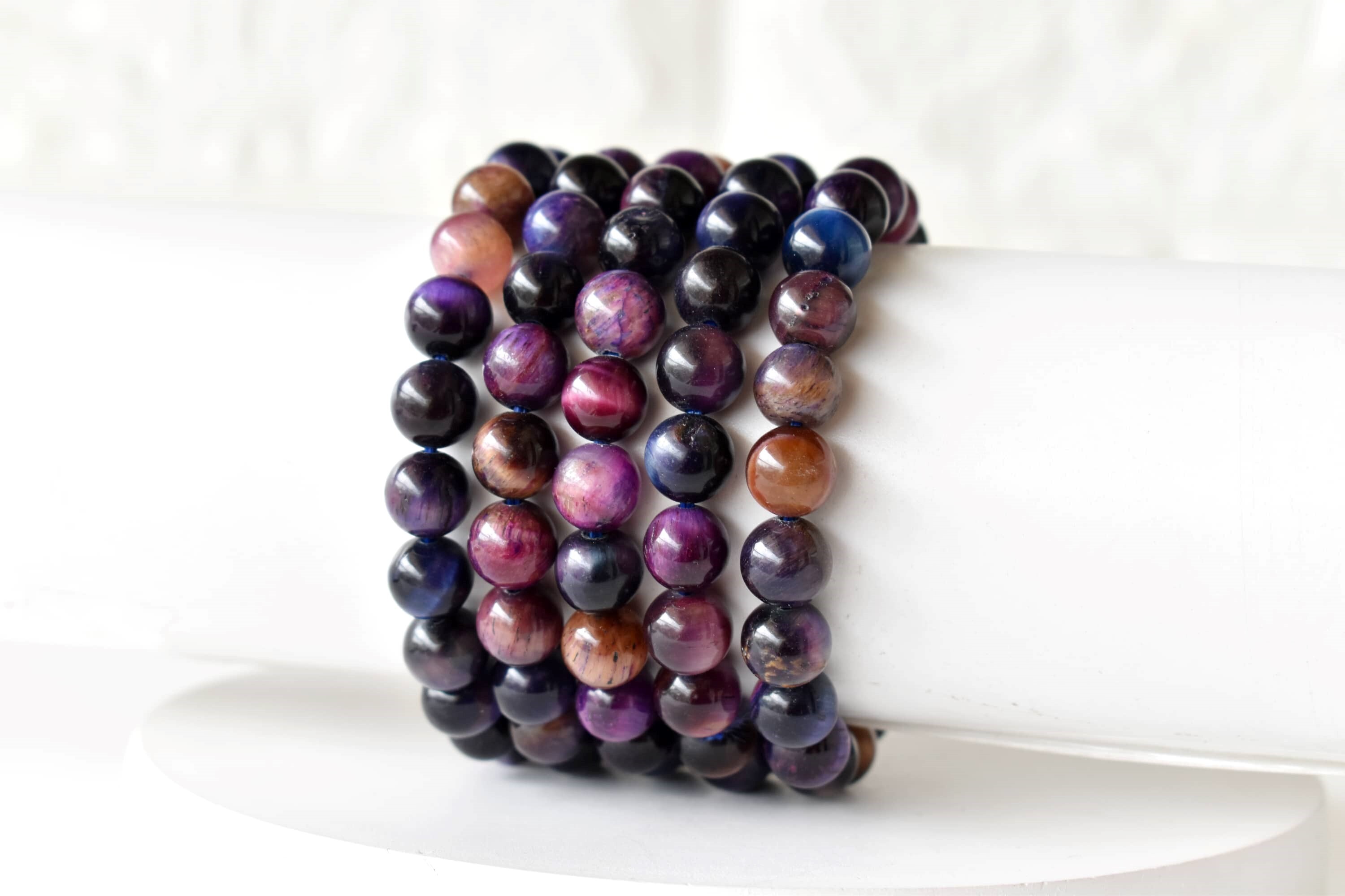 Tiger Cats Eye Violet Bracelet Crystal Beaded Bracelet