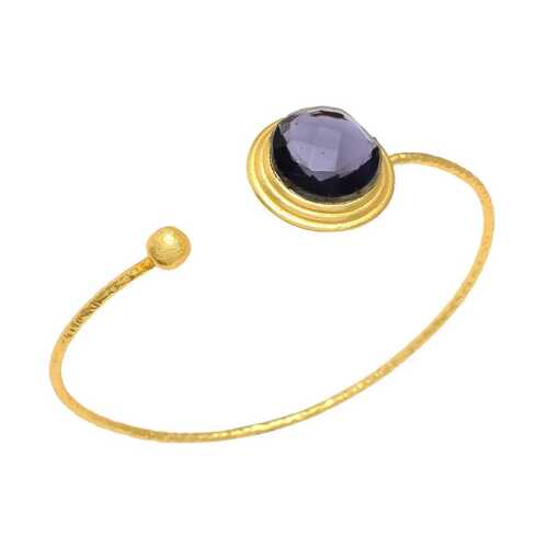 Golden Cuff Bracelet With Amethyst Hydra Gemstone