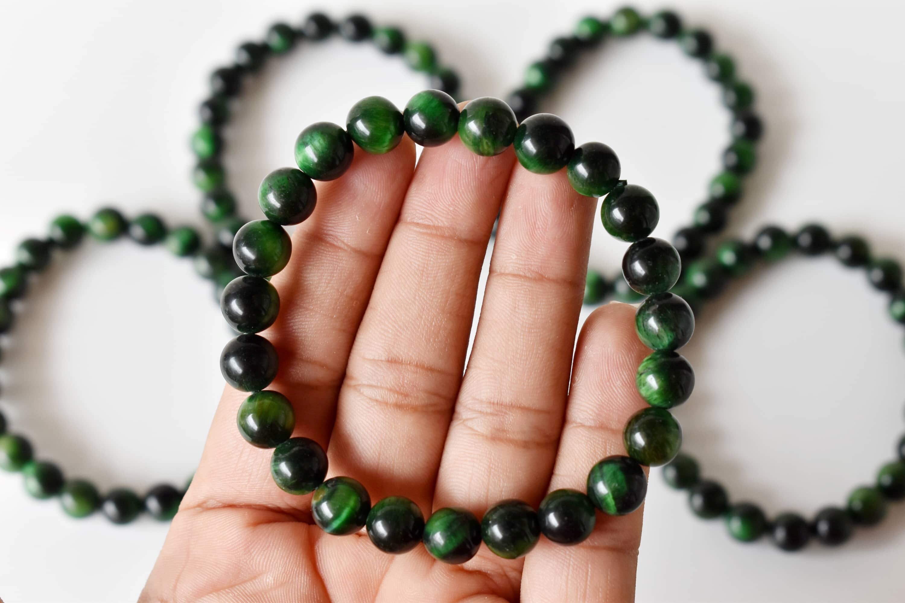 Tiger Cats Eye Green Bracelet Crystal Beaded Bracelet