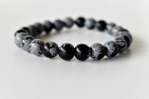 Snowflake Black Obsidian Bracelet Crystal Beaded Bracelet