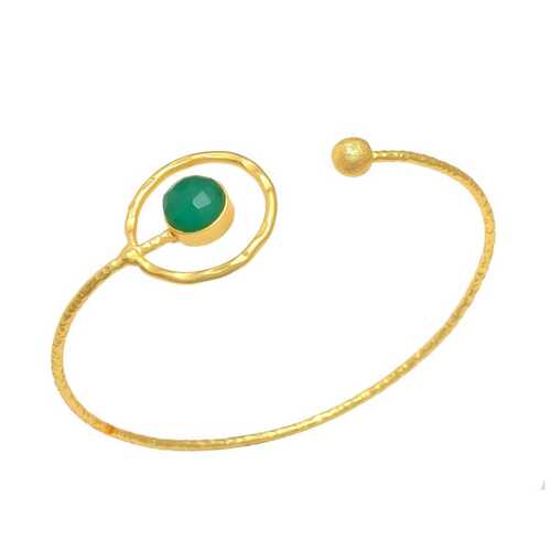 Gold plated bracelet with green gemstone