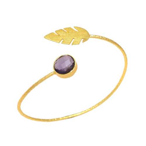 Golden leaf design with amethyst hydra gemstone